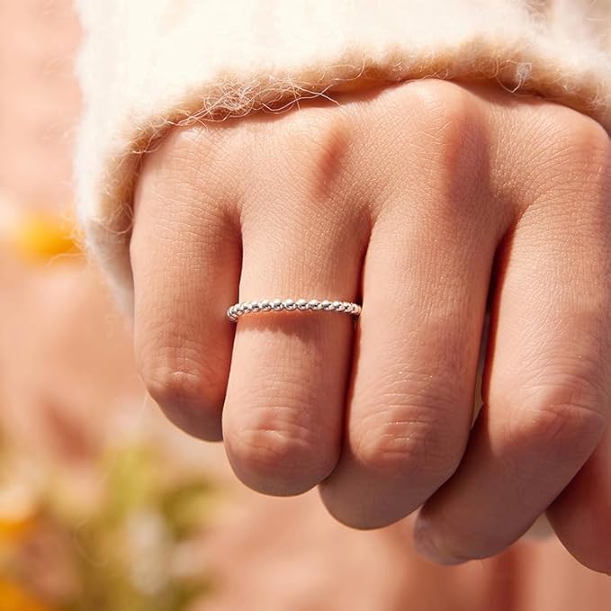 925 Sterling Silver Ring: Size 7 Hypoallergenic Comfort - Ultra-Thin 1.7mm Stackable Band Polished Beaded Minimalist Ring for Women Daily Wear & Special Occasions - Image 1