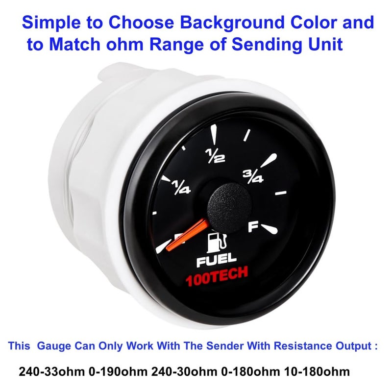 100TECH Marine Fuel Gauge Boat Gauge Fuel Gauge Aftermarket Fuel Level Gauge Marine Automotive Replacement Gauge 240-33ohm 0-190ohm 240-30ohm 0-180ohm 10-180ohm Motocycle Car Truck Vehicle All Black - Image 2
