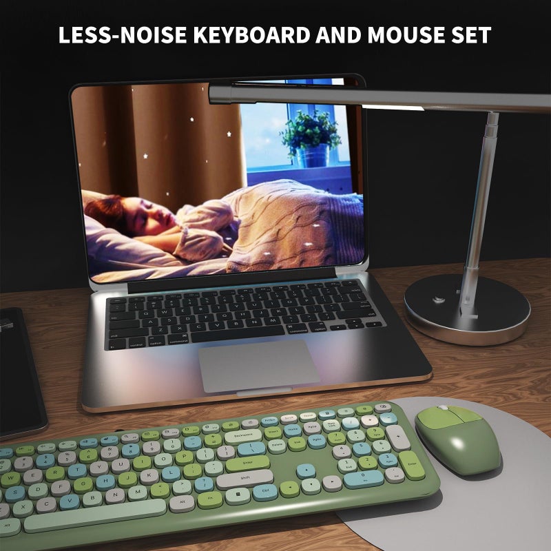 SkyGive Wireless Keyboard and Mouse Combo, Colorful Ergonomic Full Size Retro Low-Noise Keyboard with Cute keycaps, Compatible with Windows, PC, Perfer for Home and Office Keyboards (Green) - Image 5