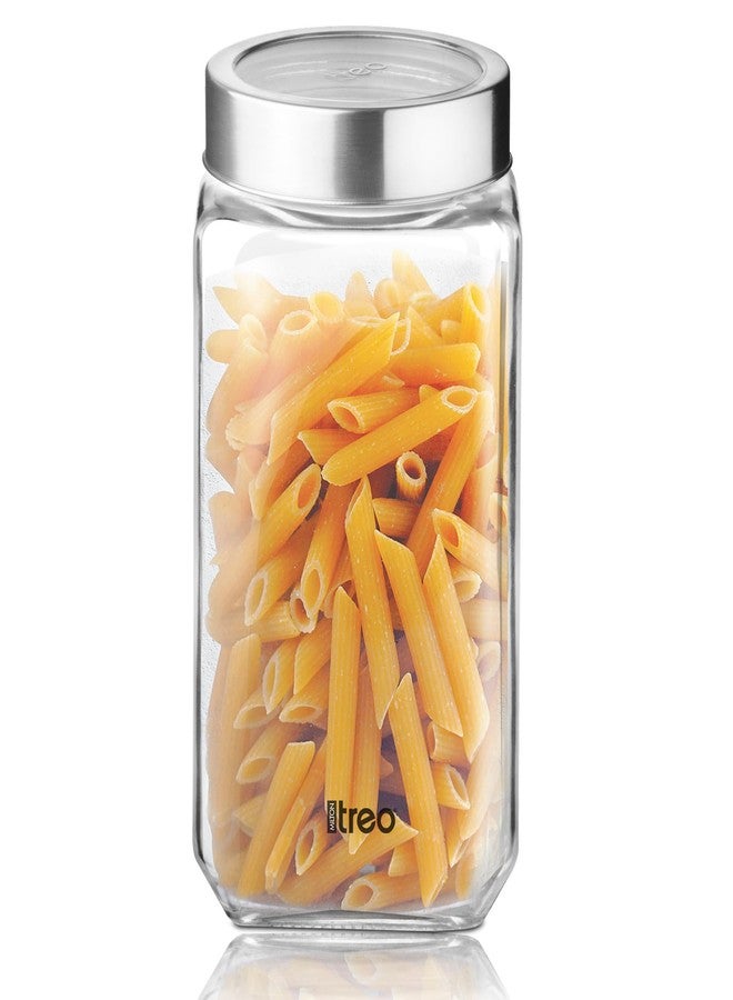 Treo by Milton Cube Storage Containers, 1 Piece, Glass Jar with Air Tight Steel Lid, 2250 ml each, Transparent Jars for snacks, Pulses, Masala, Pickles, Cereals, Cookies, Dry Food - Image 1