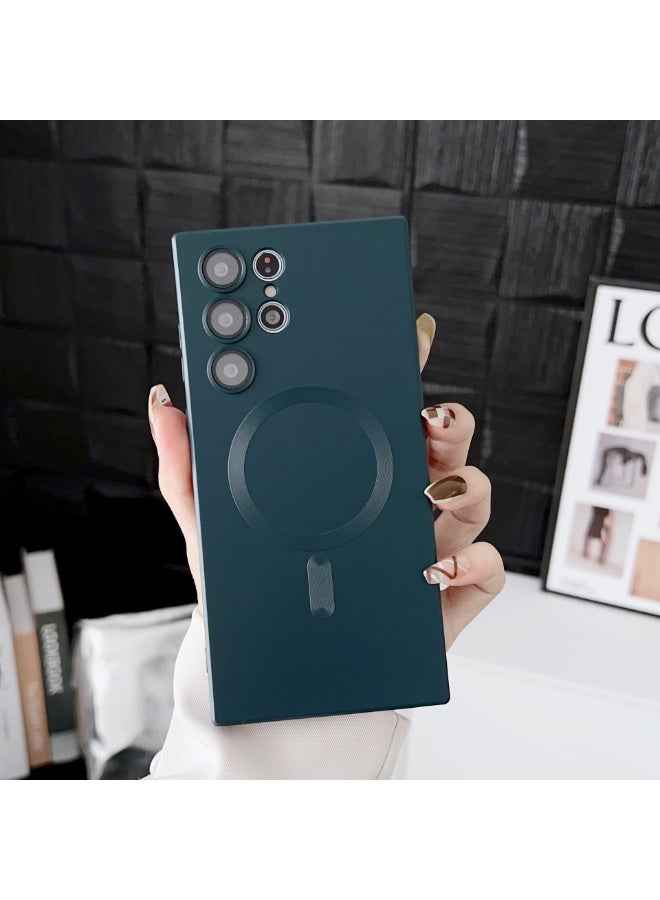سامسونج غالاكسي S25 الترا الهاتف المحمول حالة واقية ، ودعم المغناطيسي magsafe شحن لاسلكي ، تبو المواد ، ومكافحة الاصطدام حماية الطلاء المعدني الأخضر - Image 1