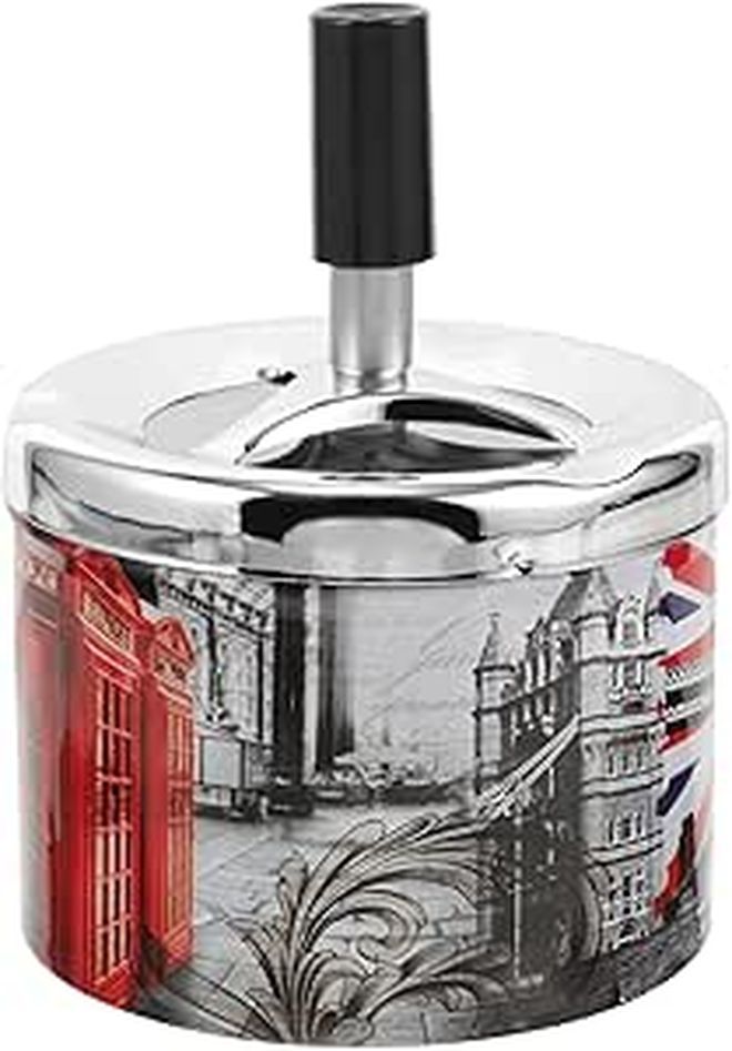 Stainless Steel Rotating Lid Ashtray Smokeless Desktop Cigarette Holder Home Office - Image 1