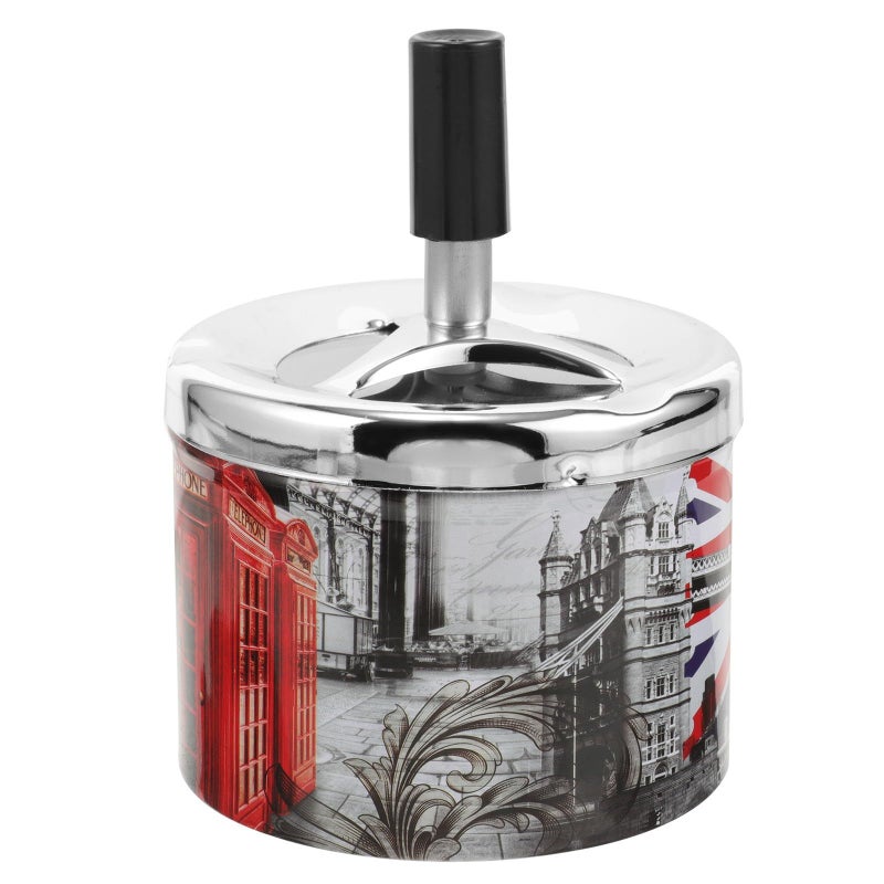Stainless Steel Rotating Lid Ashtray Smokeless Desktop Cigarette Holder Home Office - Image 2