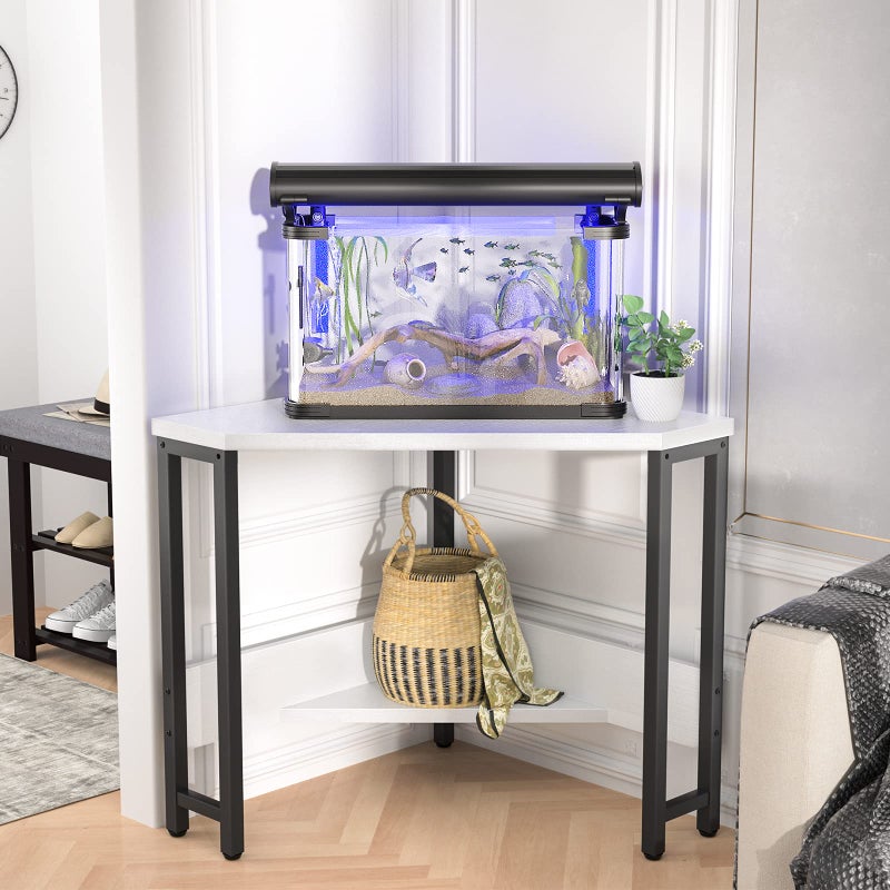Armocity Corner Desk Small Desk with Outlets Corner Table for Small Space, Computer Desk with USB Ports Triangle Desk with Storage for Home Office, Workstation, Living Room, Bedroom, White - Image 4