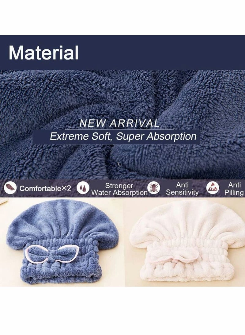 Y&D 2PC Microfiber Hair Drying Caps, Extrame Soft & Ultra Absorbent, Fast Turban Wrap Towels Shower Cap for Girls and Women (Blue+Beige) - Image 4