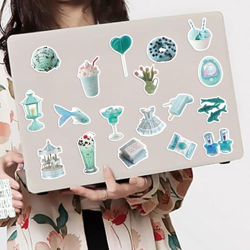 YOKSAS 50 Pcs Teal Y2K Aesthetic Stickers for Scrapbooking, Journaling, Laptop – Cute Mint Green and Pastel Blue Vinyl Sticker Pack for Teens, Girls, Water Bottles, Notebooks, Art Crafts and Gifts - Image 3