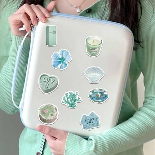 YOKSAS 50 Pcs Teal Y2K Aesthetic Stickers for Scrapbooking, Journaling, Laptop – Cute Mint Green and Pastel Blue Vinyl Sticker Pack for Teens, Girls, Water Bottles, Notebooks, Art Crafts and Gifts - Image 4