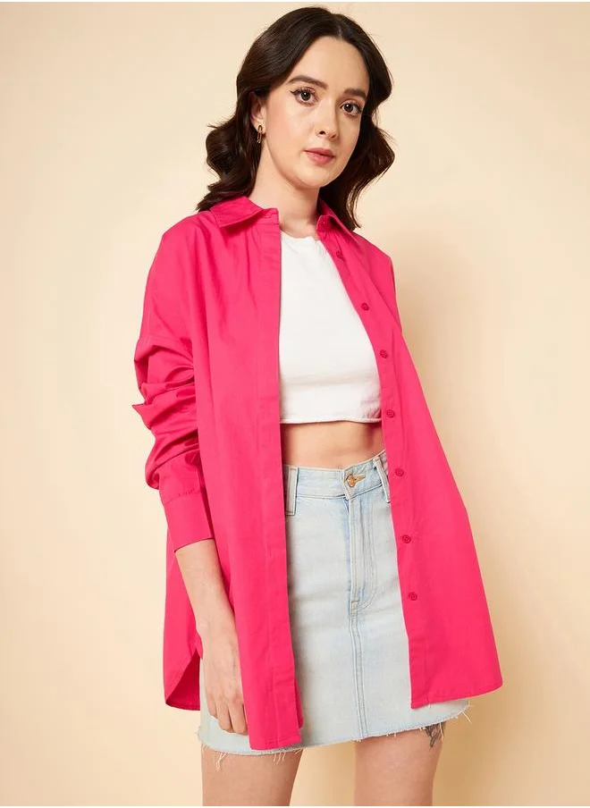 HIGH STAR Stay effortlessly stylish with this comfortable Pink Oversized Shirts Solid design crafted from 100% Cotton featuring Long Sleeves with Button closure.