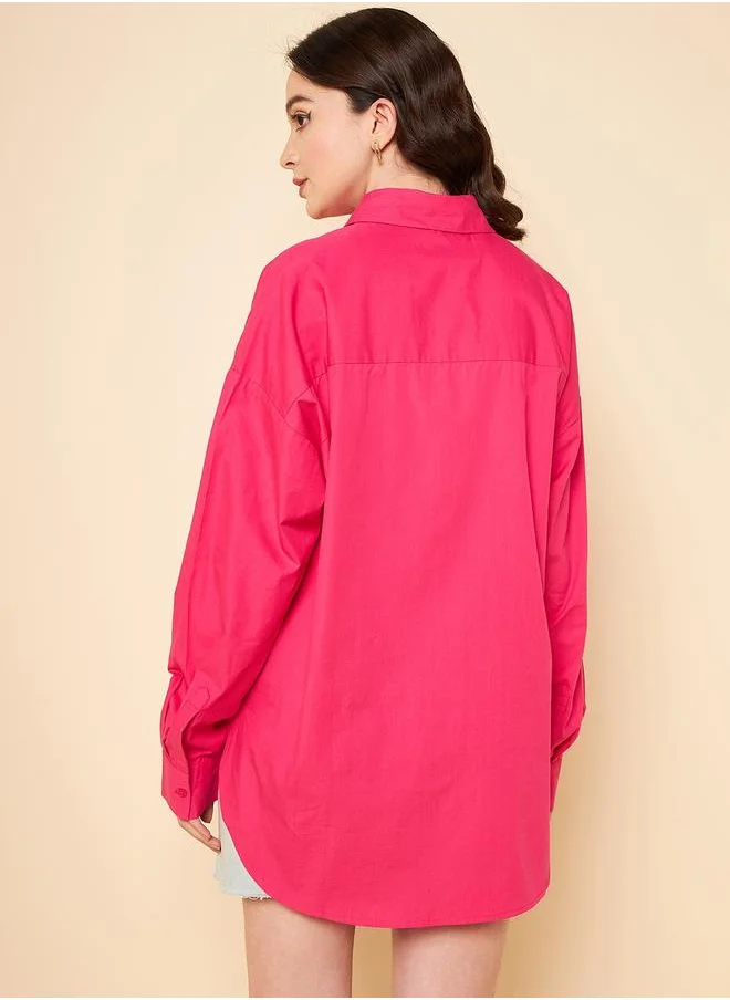 هاي ستار Stay effortlessly stylish with this comfortable Pink Oversized Shirts Solid design crafted from 100% Cotton featuring Long Sleeves with Button closure.