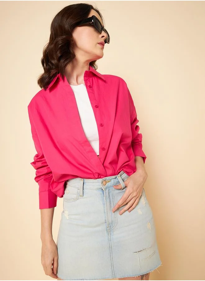 HIGH STAR Stay effortlessly stylish with this comfortable Pink Oversized Shirts Solid design crafted from 100% Cotton featuring Long Sleeves with Button closure.