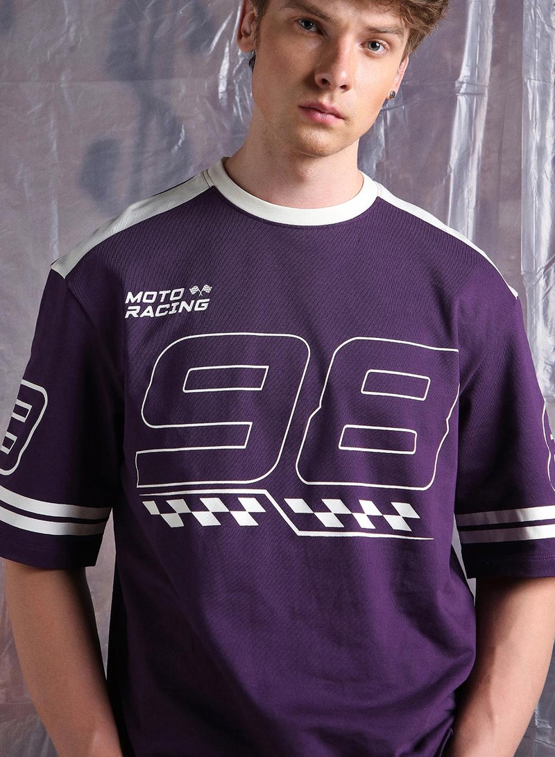 Hubberholme Men Moto Varsity Graphic Printed Oversized Fit T-shirt - Image 5