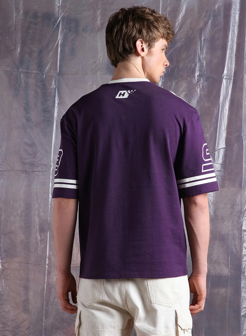 Hubberholme Men Moto Varsity Graphic Printed Oversized Fit T-shirt