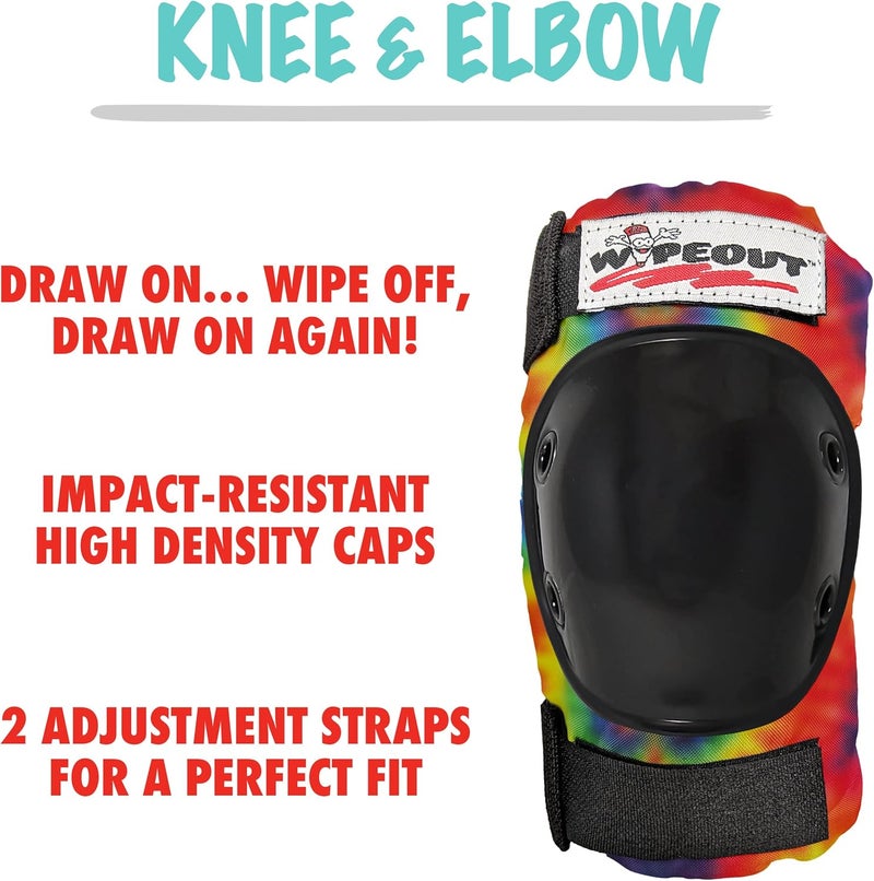 Wipeout Dry Erase Kids’ Pad Set with Knee Pads, Elbow Pads, and Wristguards - Tie Dye, Ages 5+ - Image 5