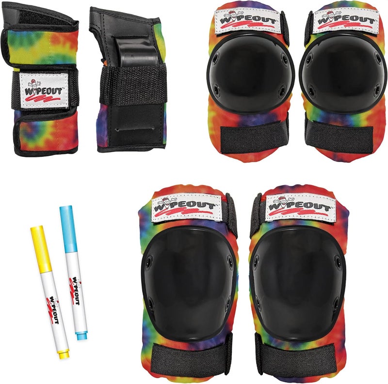 Wipeout Dry Erase Kids’ Pad Set with Knee Pads, Elbow Pads, and Wristguards - Tie Dye, Ages 5+ - Image 1