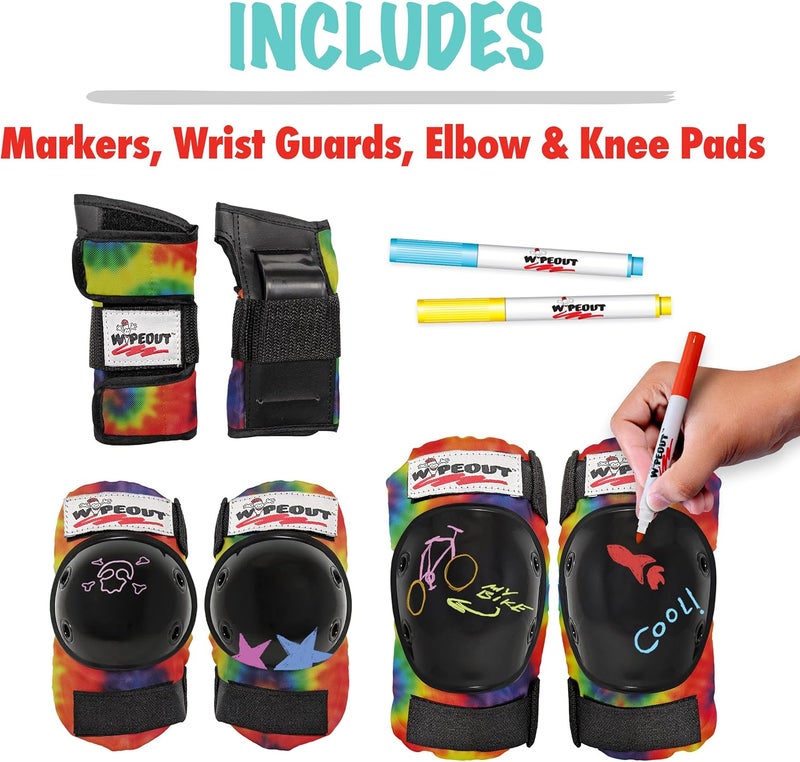 Wipeout Dry Erase Kids’ Pad Set with Knee Pads, Elbow Pads, and Wristguards - Tie Dye, Ages 5+ - Image 2