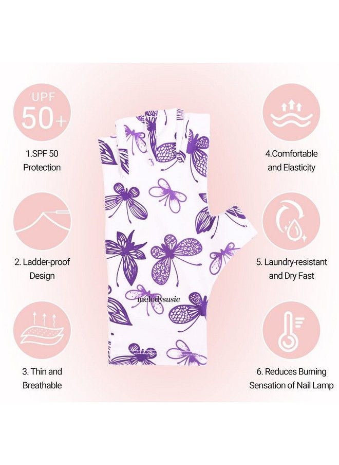 MelodySusie Anti Uv Gloves For Gel Nail Lamp Professional Protection Gloves For Manicures Purple Butterfly Uv Shield Gloves Nail Art Skin Care Fingerless Glove Protect Hands Home Outdoor Use  - Image 3