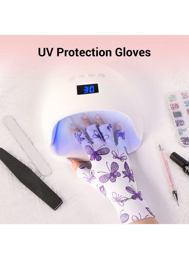 MelodySusie Anti Uv Gloves For Gel Nail Lamp Professional Protection Gloves For Manicures Purple Butterfly Uv Shield Gloves Nail Art Skin Care Fingerless Glove Protect Hands Home Outdoor Use  - Image 5