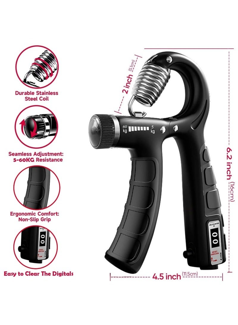 Generic Hand Grip Strengthener kit（5 Pack）, Forearm Workout Trainer Adjustable Hand Grip Exercise,Finger Strength Exerciser, Finger Stretcher, Grip Ring & Stress Relief Ball with Carry Bag - Image 2