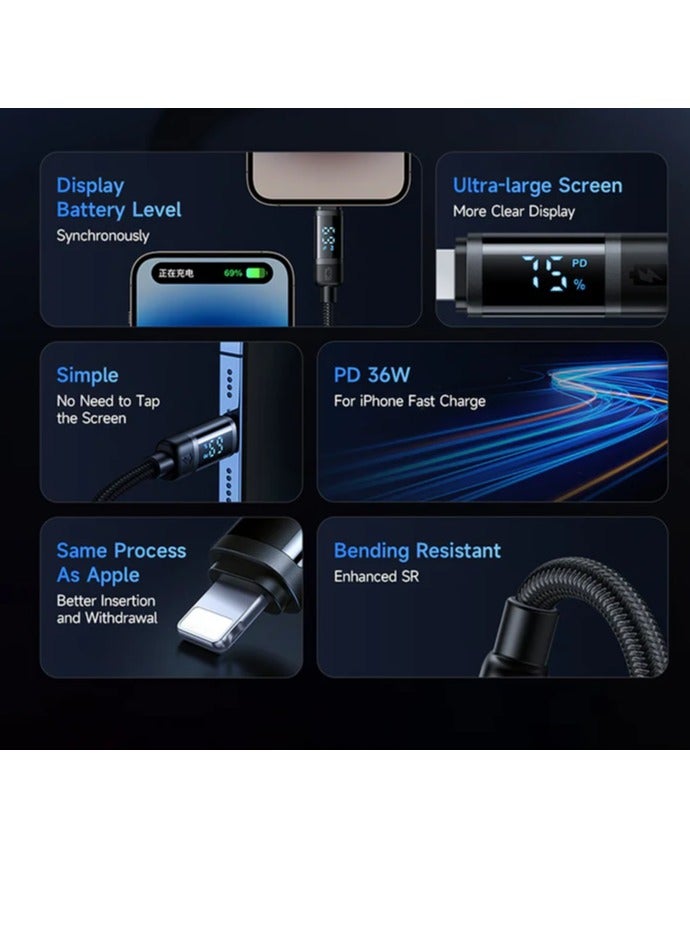 Mcdodo كابل بيانات Mcdodo CA-5210 مع عرض رقمي 36W من نوع-C إلى Lightning بطول 1.2م - Image 3