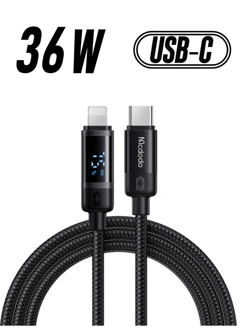 Mcdodo كابل بيانات Mcdodo CA-5210 مع عرض رقمي 36W من نوع-C إلى Lightning بطول 1.2م - Image 1
