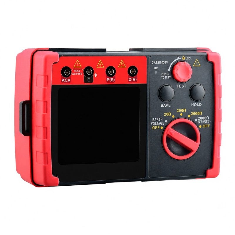 Grounding Resistance Tester: Red Intelligent Microcontroller-Powered Device - High Accuracy Three-Wire Two-Wire Measurement for Electrical Equipment Lightning Protection Grounding Device Testing - Image 1