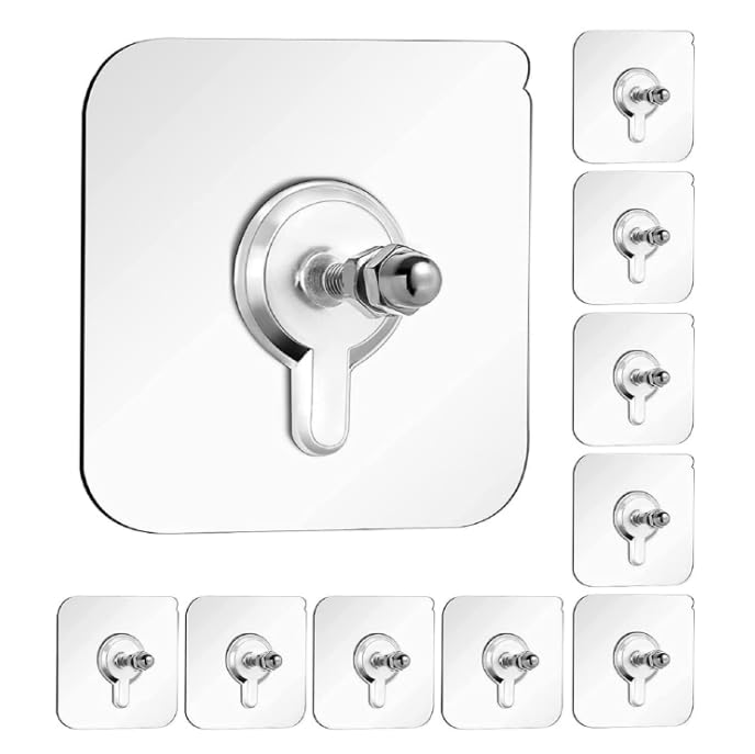 Adhesive Wall Screw Hooks (Pack of 10) PVC, Transparent/No Drill Waterproof Hook - Image 1