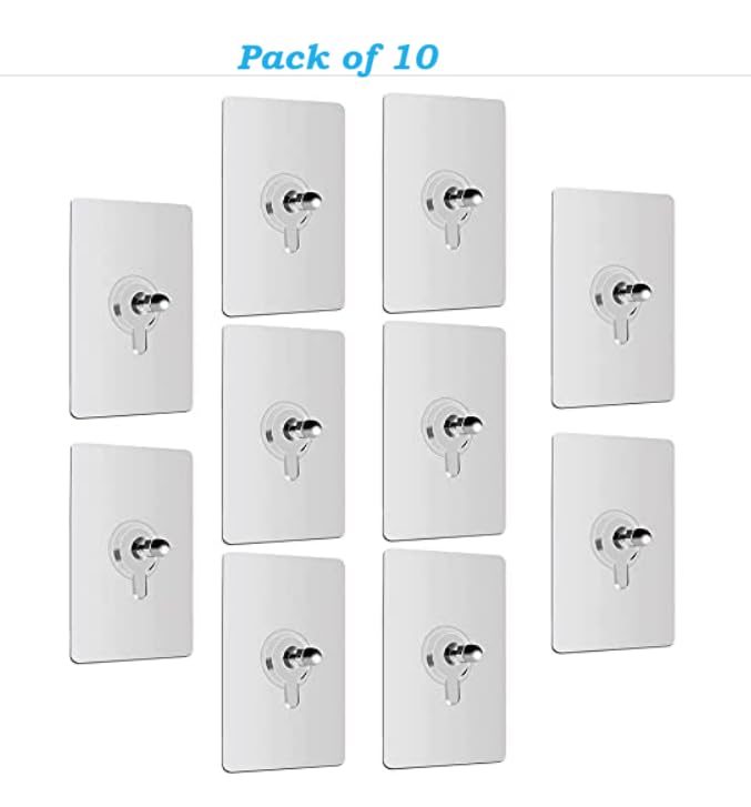 Adhesive Wall Screw Hooks (Pack of 10) PVC, Transparent/No Drill Waterproof Hook - Image 2