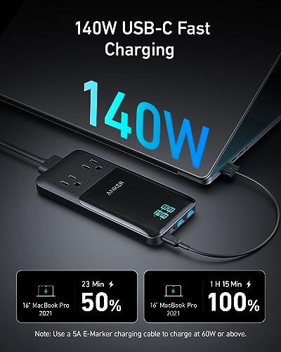 Anker Prime 6-in-1 USB C Charging Station, 140W Compact Power Strip for Work and Travel, 5 ft Detachable Extension Cord with 6 Ports, for iPhone 15/15 Plus/15 Pro/15 Pro Max(Non-Battery, Non-Wireless) - Image 3