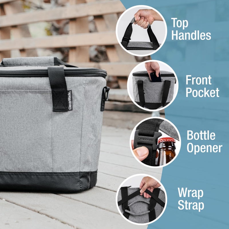 CleverMade Tahoe Collapsible Cooler Bag â€“ Medium Portable Cooler Bag for Travel, Foldable Insulated Cooler for Beach, Picnic & Road Trips, Holds Up to 30 Cans, Leakproof Soft Carry Cooler - Image 3
