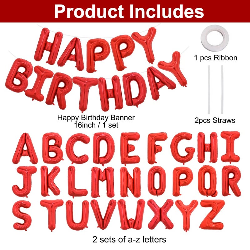 TONIFUL 65 Pcs 16 Inch Red Happy Birthday Balloons and 2 Sets A-Z Foil Letters Balloons DIY Personalized Phrase Banner for Birthday Celebration Halloween Thanksgiving Christmas Party Decorations - Image 2