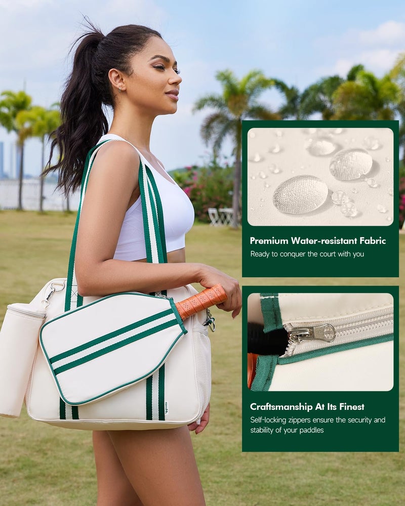 Movker Pickleball Bag for Women 2-in-1 Tote & Crossbody with Fence Hook Holds 2 Paddles & Detachable Ball Bag Court to Street(Beige) - Image 5