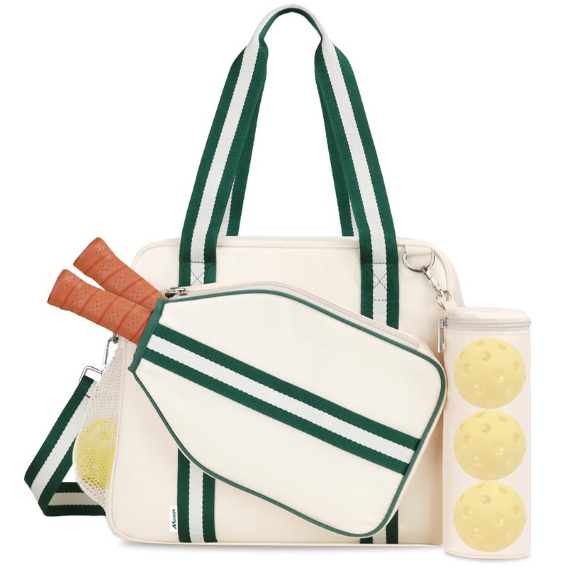 Movker Pickleball Bag for Women 2-in-1 Tote & Crossbody with Fence Hook Holds 2 Paddles & Detachable Ball Bag Court to Street(Beige) - Image 1