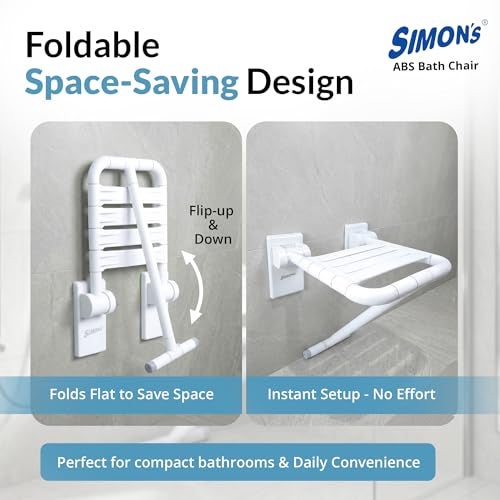 Simon's Simon’s Flip-up ABS+Steel with Nylon seat Bath Chair for Elderly to sit and take Bath, Folding Shower Chair with Stand - Image 4