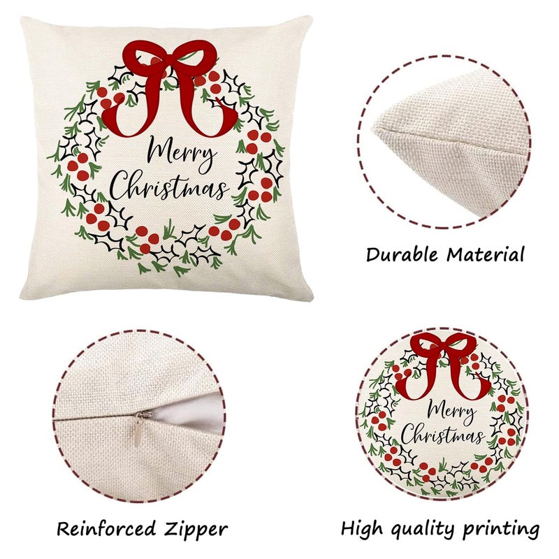 ONFAON Christmas Decorations - Christmas Pillow Covers 18x18 Set of 4  Holiday Christmas Decor Home Sofa Couch Cushion Indoor Decorations - Image 2