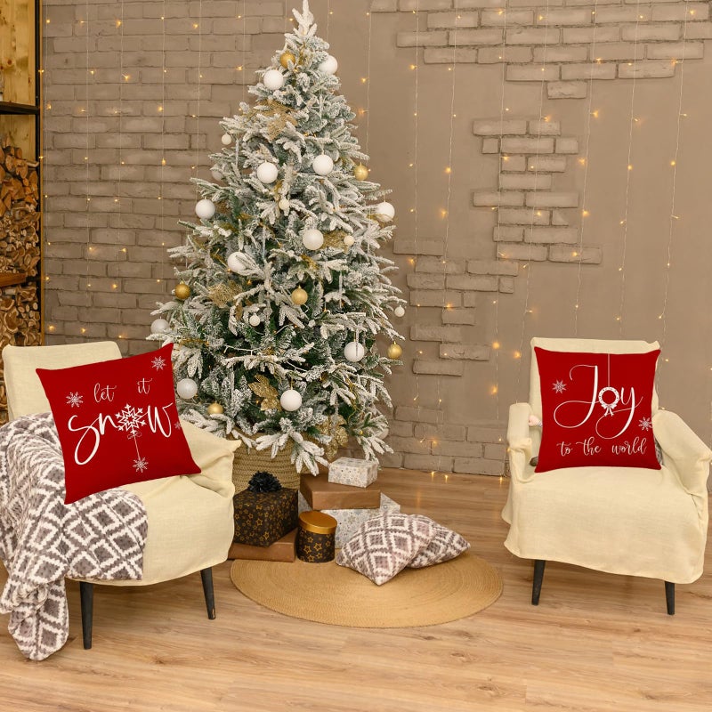 ONFAON Christmas Decorations - Christmas Pillow Covers 18x18 Set of 4  Holiday Christmas Decor Home Sofa Couch Cushion Indoor Decorations - Image 5