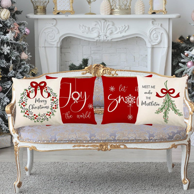 ONFAON Christmas Decorations - Christmas Pillow Covers 18x18 Set of 4  Holiday Christmas Decor Home Sofa Couch Cushion Indoor Decorations - Image 3