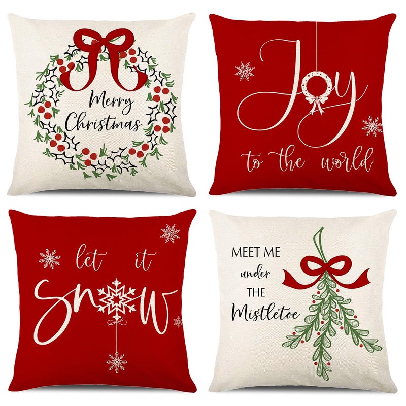 ONFAON Christmas Decorations - Christmas Pillow Covers 18x18 Set of 4  Holiday Christmas Decor Home Sofa Couch Cushion Indoor Decorations - Image 1