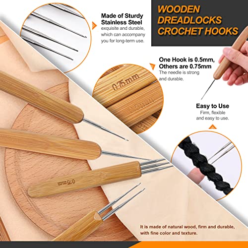 Rustark 49Pcs Dreadlocks Crochet Hook Tools Kit Hair Braid Dreadlocks Needle Interlocking Tool Hair Rings Hair Strings for Locs Hair Braid Weaving Dreadlocks Craft - Image 5