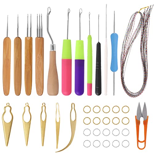 Rustark 49Pcs Dreadlocks Crochet Hook Tools Kit Hair Braid Dreadlocks Needle Interlocking Tool Hair Rings Hair Strings for Locs Hair Braid Weaving Dreadlocks Craft - Image 1