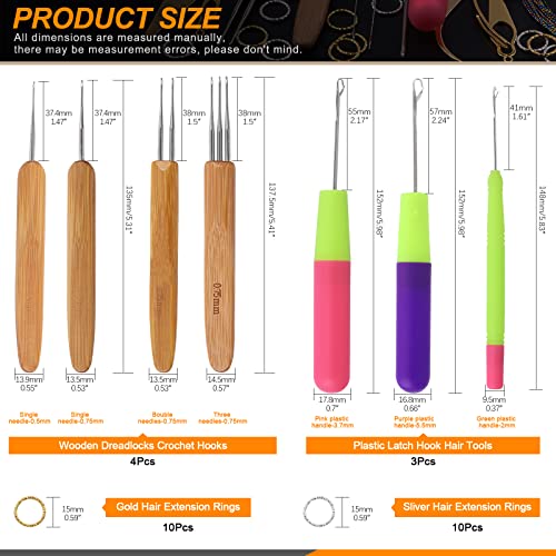 Rustark 49Pcs Dreadlocks Crochet Hook Tools Kit Hair Braid Dreadlocks Needle Interlocking Tool Hair Rings Hair Strings for Locs Hair Braid Weaving Dreadlocks Craft - Image 2