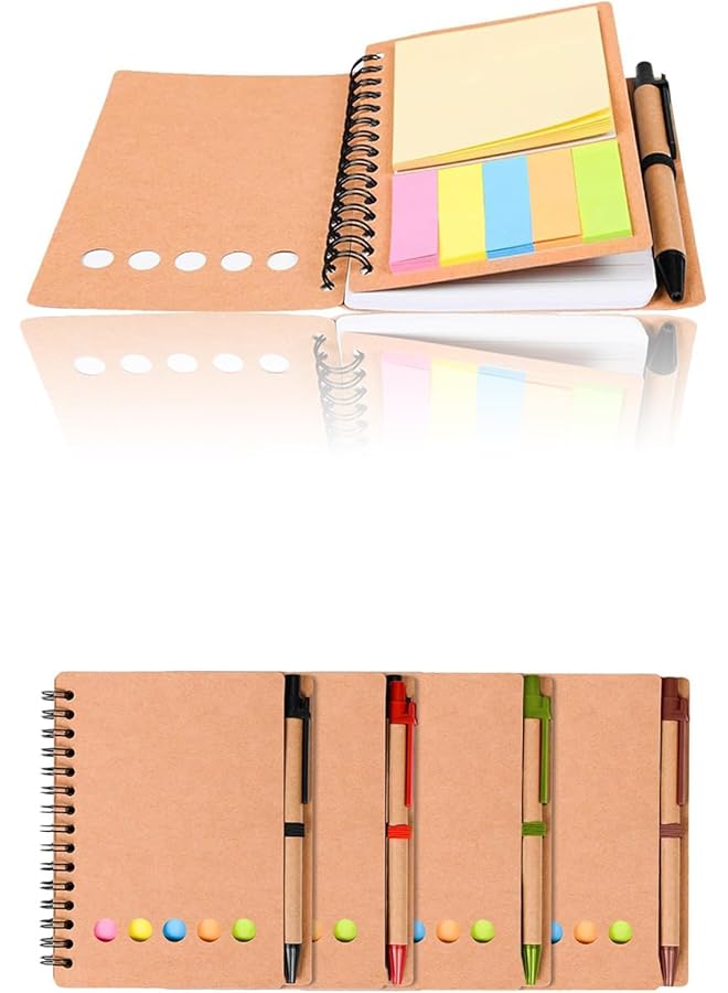 erorex 4 Pack Spiral Notebook Steno Pads With Pen Holder And Accessories Lined Notepad Sticky Notes Page Marker Tabs Small Pocket Notebooks With Kraft Paper Cover  - Image 1