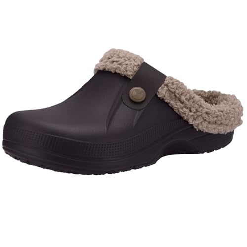 Beslip Classic Fur Lined Clogs Waterproof Winter Fuzzy Slippers for Women Men Indoor and Outdoor Indoor and Outdoor, Walnut Women Szie 8.5-9 - Image 1