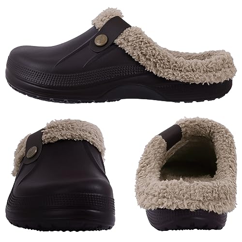 Beslip Classic Fur Lined Clogs Waterproof Winter Fuzzy Slippers for Women Men Indoor and Outdoor Indoor and Outdoor, Walnut Women Szie 8.5-9 - Image 2