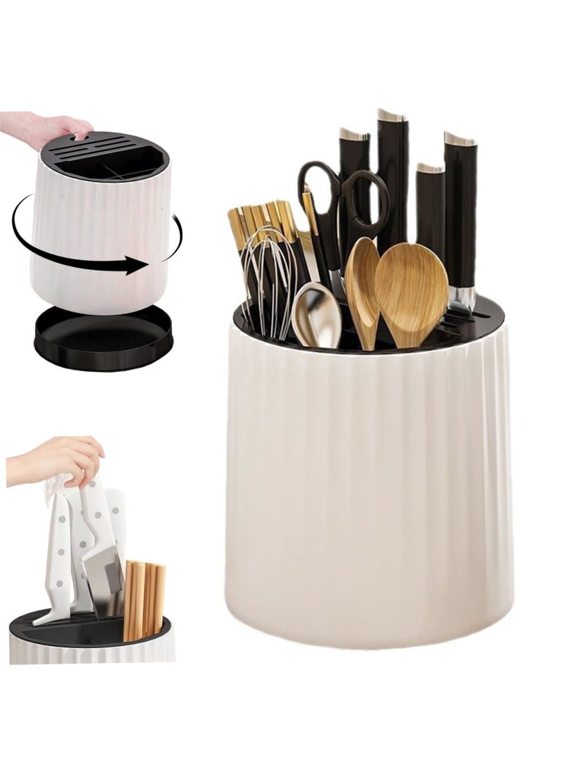 SYOSI Rotating Utensil Holder 360° Rotation, Rust and Corrosion-Resistant Kitchen Countertop Knife Rack with Drain Holes, Stable Round Knife Stand for Ceramic and Steak Knives (Knife Not Included) - Image 1