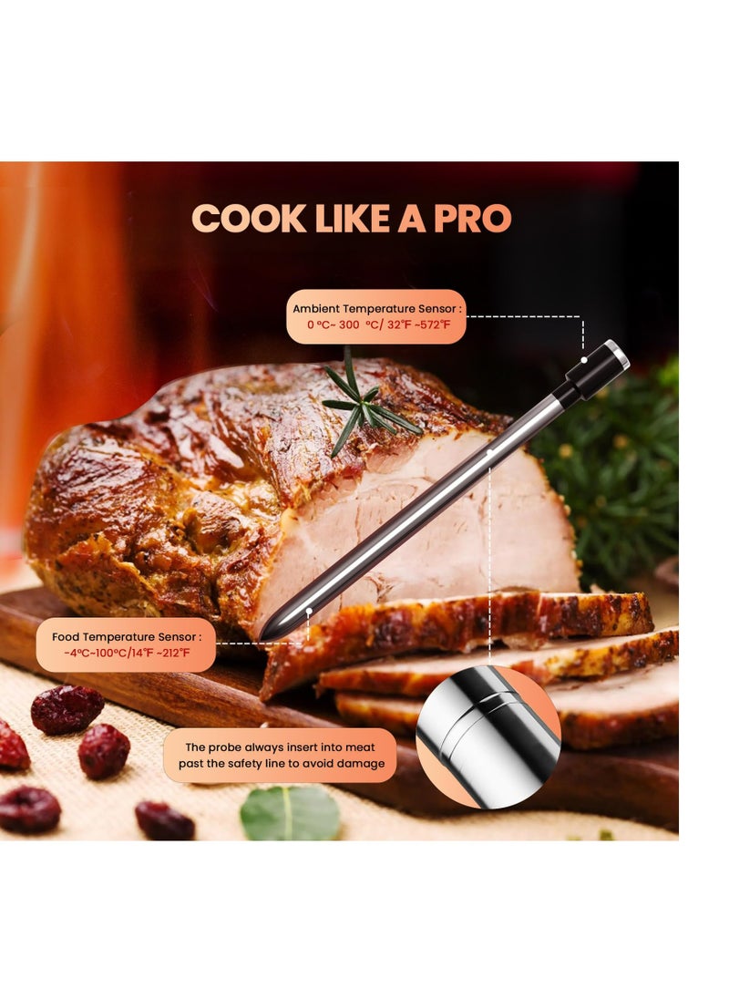 SYOSI - Wireless Meat Thermometer,500Ft Smart Meat Thermometer with Probes,Food Thermometer Grill Thermometer with 2 in 1 Probe,Digital Cooking Meat Thermometer Booster for Rotisserie BBQ Grill Oven Smoker - Image 1