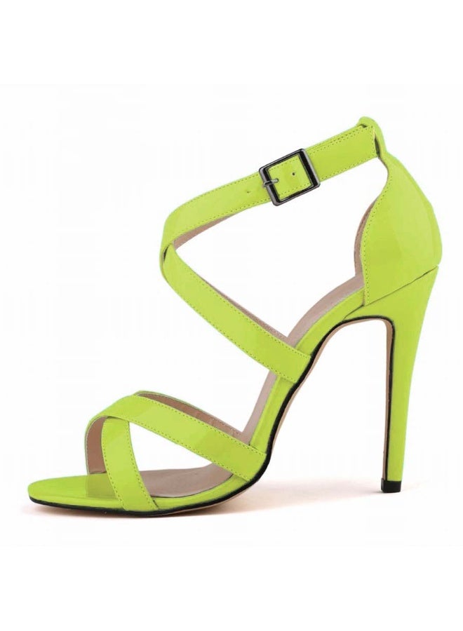 Loquat Sweet Girl Style Comfortable Patent Leather Open Toe Stiletto Sandals Green  - Image 2