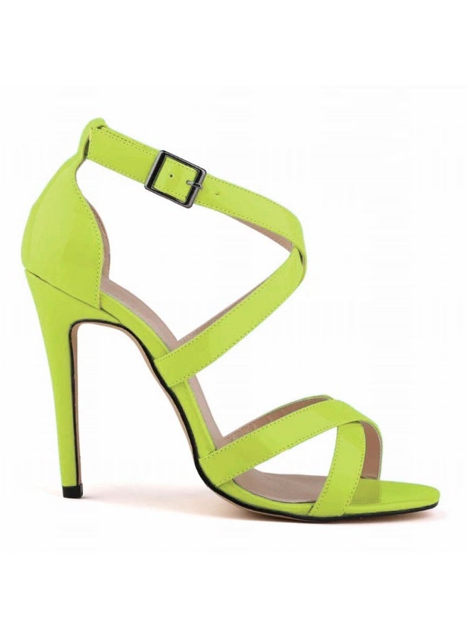 Loquat Sweet Girl Style Comfortable Patent Leather Open Toe Stiletto Sandals Green  - Image 1