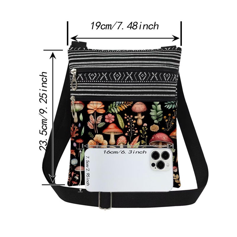 XiaoGalaee Mushroom Fungal Art Print Crossbody Bag Mushroom Floral Design Messenger Bag Adjustable Shoulder Strap for Adult Sisters Teens Birthday Gift for Natureâ€‹â€‹ Travel Crossbody Purse (Black) - Image 4