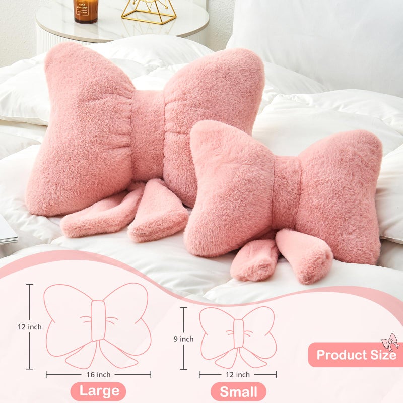 Mepherl Dusty Blue Bow Pillow,12'' Bow Decorative Pillows with Faux Rabbit Fur,Soft Bow Throw Pillows Aesthetic Bow Shaped Pillow for Bed Sofa Couch Home Decor - Image 2