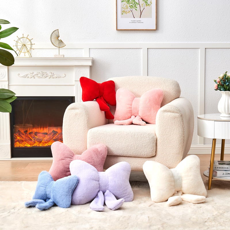 Mepherl Dusty Blue Bow Pillow,12'' Bow Decorative Pillows with Faux Rabbit Fur,Soft Bow Throw Pillows Aesthetic Bow Shaped Pillow for Bed Sofa Couch Home Decor - Image 4